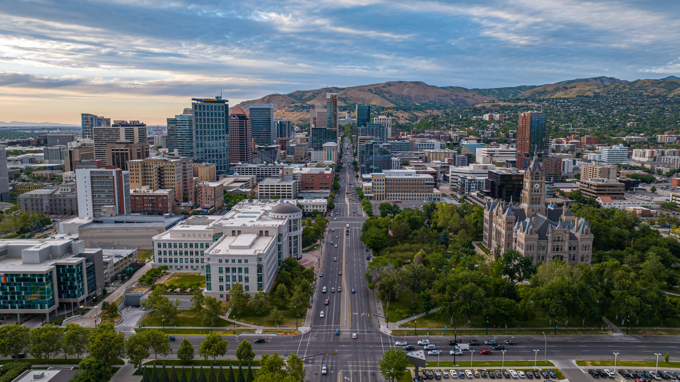 Aerial view of Salt Lake City. The Salt Lake City disability lawyers at Barnes Disability help people secure life-changing disability benefits.