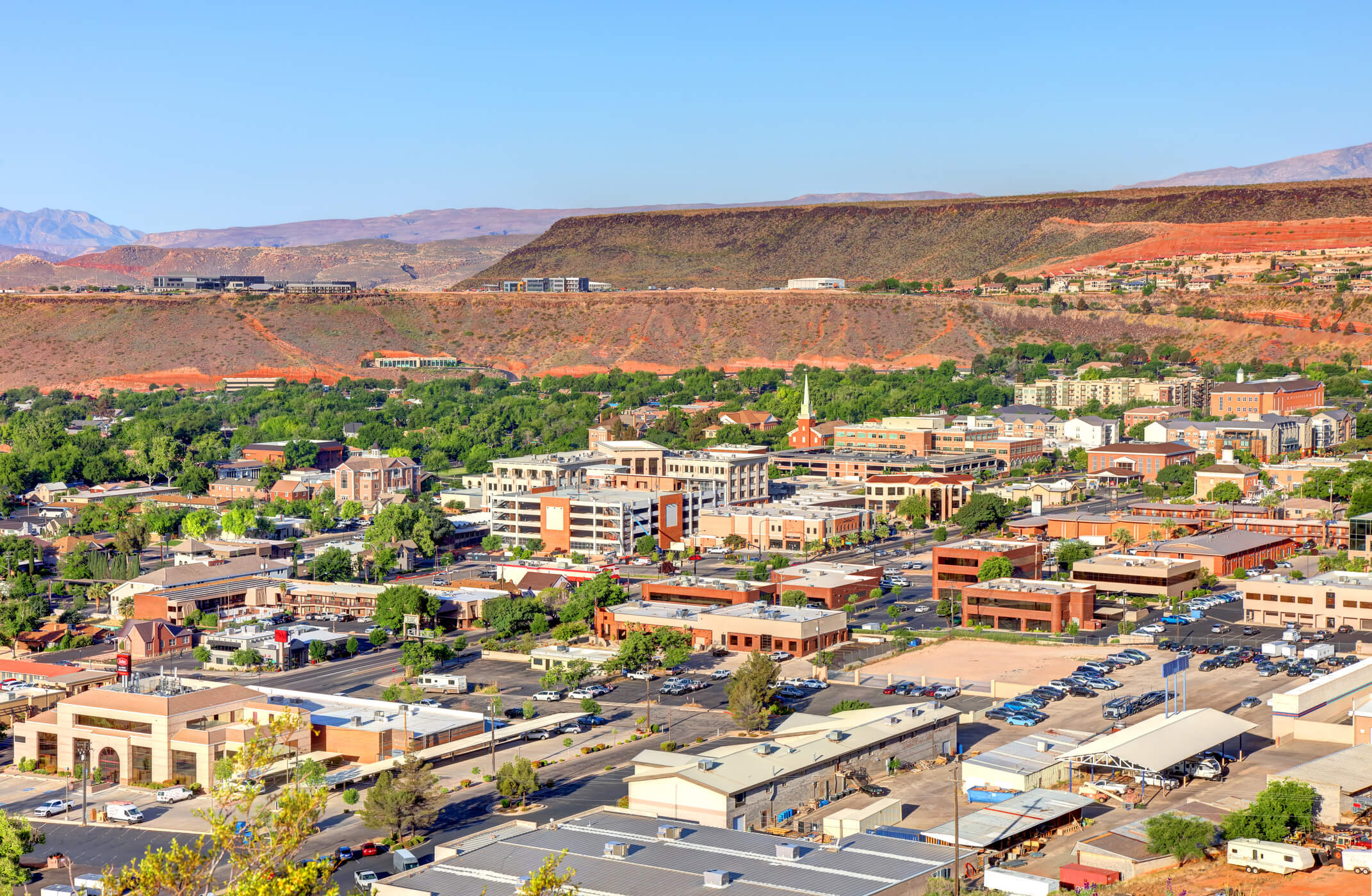 Aerial view of St. George, Utah. The disability lawyers at Barnes Disability Advocates help people in St. George get Social Security Disability benefits.
